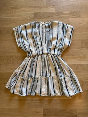 Elan Cream and Black Striped Short Dress